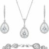 SWEETV Sweetv Jewelry Set For Women, Teardrop Cubic Zirconia Bridal Backdrop Necklace Earrings Set, Wedding Party Prom Jewelry For Bride Bridesmaid Jewelry Sets