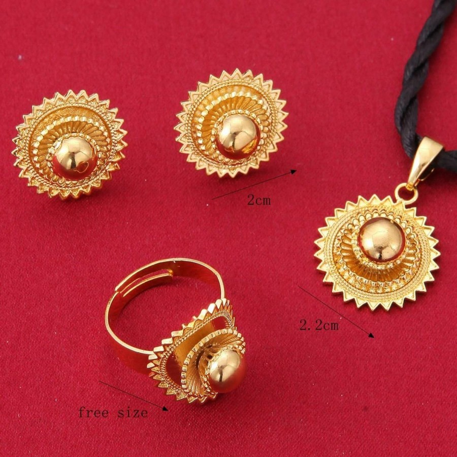 Huangshanshan Huangshanshan Necklace Pendants Earrings Ring Set Gold Filled Plated Jewelry African Ethiopia Flower Jewelry Set Jewelry Sets