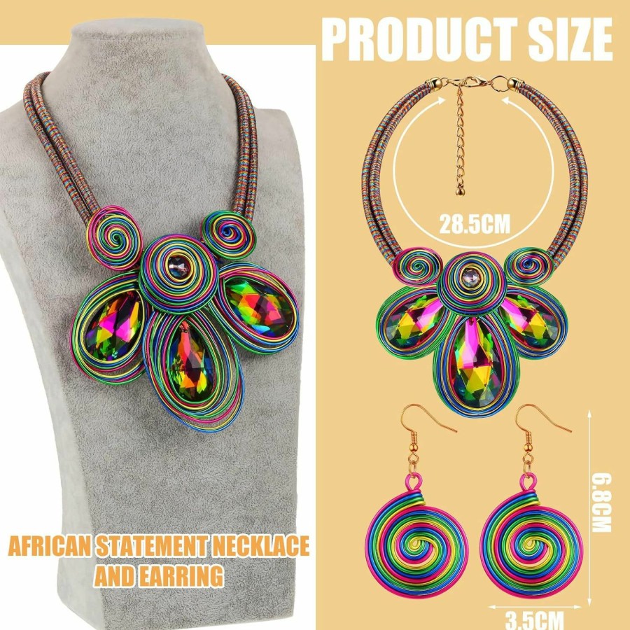 Bonuci Bonuci 2 Sets Tribal Statement Necklace And Ethnic African Earrings Chunky Costume Jewelry Colorful African Jewelry Sets For Women Bib Collar Choker For Girls Gifts Jewelry Sets