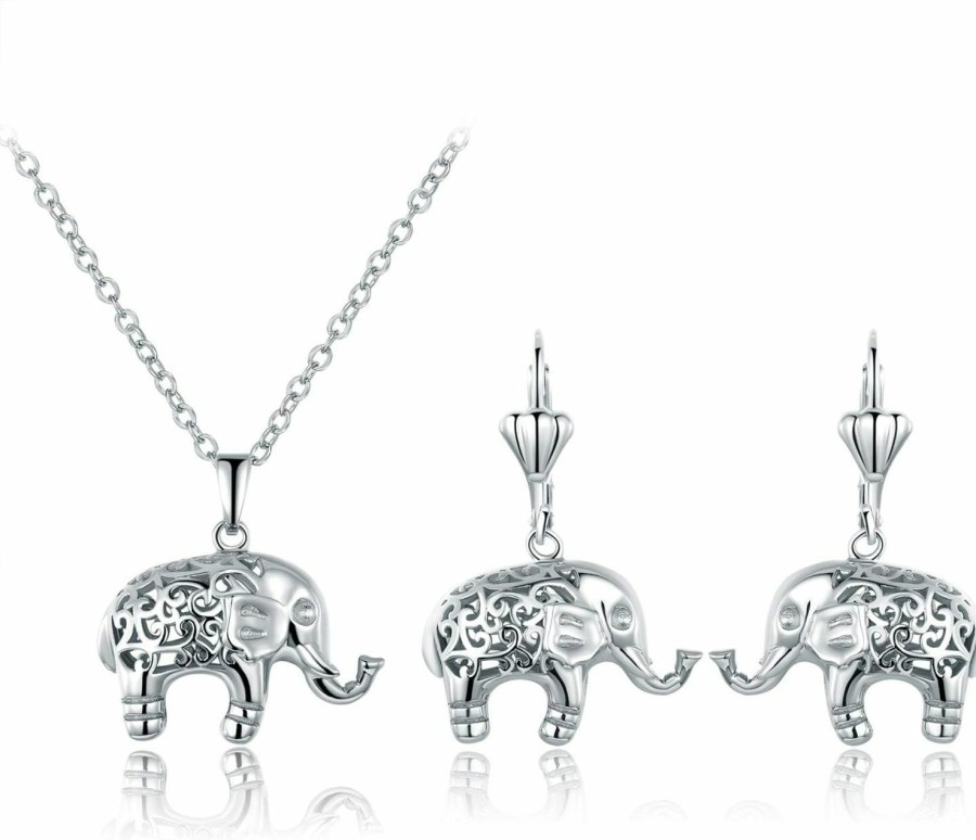 Barzel Barzel 18K Gold Plated Filigree Elephant Earrings And Necklace Jewelry Set Jewelry Sets