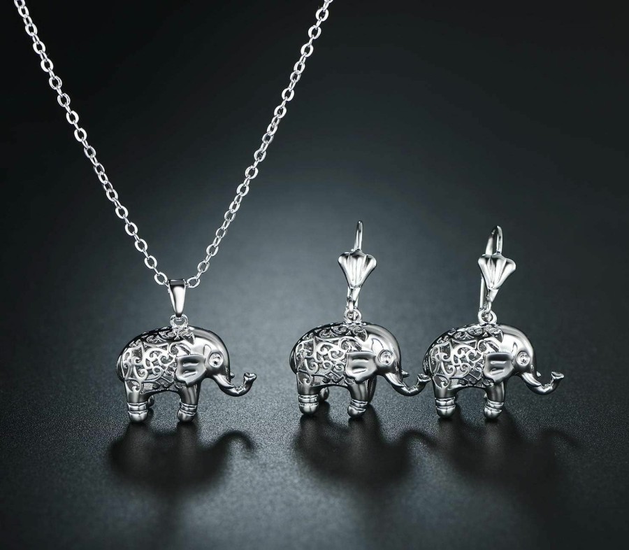 Barzel Barzel 18K Gold Plated Filigree Elephant Earrings And Necklace Jewelry Set Jewelry Sets