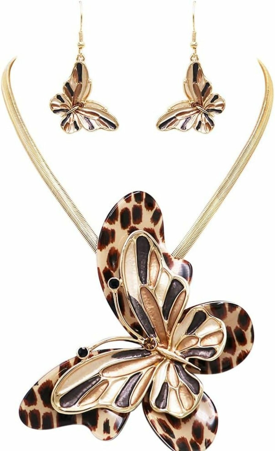 Rosemarie & Jubalee Rosemarie & Jubalee Women'S Stunning Enamel And Lucite 3D Butterfly Necklace Earrings Set, 16\"+3\" Extension Jewelry Sets