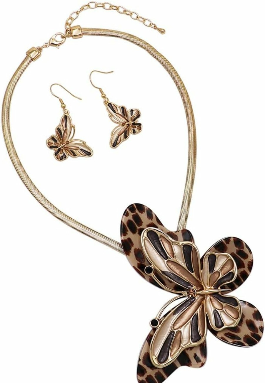 Rosemarie & Jubalee Rosemarie & Jubalee Women'S Stunning Enamel And Lucite 3D Butterfly Necklace Earrings Set, 16\"+3\" Extension Jewelry Sets