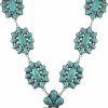 Wonderent Turquoise Vintage Squash Blossom Metal Statement Necklace/W Earrings Jewelry Sets