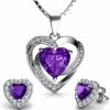 DEPHINI Dephini - Purple Jewelry Set - Purple Necklace & Purple Earrings - 925 Sterling Silver - Branded Crystal Studs & Pendant Birthstone - 18\" Rhodium Plated Silver Chain - Jewelry Box Gifts For Women Jewelry Sets