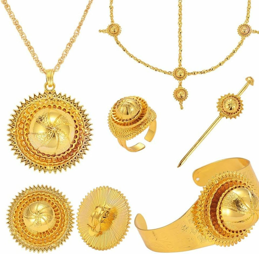 Ethlyn New 24K Gold Plated Big Size Wedding Jewelry Sets For Ethiopian Habesha Women Jewelry Sets