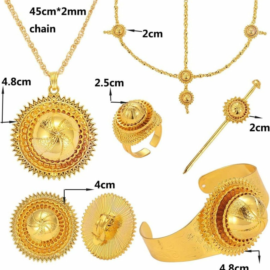 Ethlyn New 24K Gold Plated Big Size Wedding Jewelry Sets For Ethiopian Habesha Women Jewelry Sets