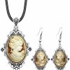 Anstory Vintage Look Flower Pendant Lady Queen Cameo Sets For Women Antique Silver Plated Cameo Necklace Earring Jewelry Set Jewelry Sets