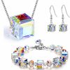 Txibikn Txibikn 4 Pieces Fashion Colorful Starlight Crystal Rhinstone Pendant Necklace Earring Bracelet Jewelry Set For Women Lady Wedding Birthday Party Gift Jewelry Sets