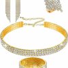 Hicarer Hicarer Women Rhinestone Stretch Bracelet Bangle Crystal Rhinestone Necklace Ring Dangle Fringe Earrings Jewelry Sets