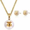 INBO Inbo 1 Set Of Cream Pearl Bear Necklace Pendant And Stud Earrings With Stainless Steel Necklace Chain (Gold) Jewelry Sets