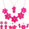 Tondiamo Tondiamo 6Pcs Boho Flower Necklace Earrings Bracelet Set Necklace Floral Earring Flower Gift Jewelry For Women Girl Jewelry Sets