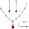 EVER FAITH Ever Faith Bridal Jewelry Set For Women, Stunning Teardrop Cubic Zirconia Birthstone Necklace Bracelet Earrings Set Gift For Mothers Day/Valentines Day/Birthday/Christmas Jewelry Sets