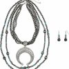 Elosee Western Style Faux Navajo Multi-Layer (6 Rows) Chunky Squash Blossom Pendant 16 Inch Necklace And Dangle Earrings Jewelry Sets