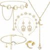 Glenmal Glenmal 6 Pcs Star Halo Crown Moon Star Headband Necklace Belt Drop Earrings Bracelet Ring Set For Women Boho Bridal Wedding Jewelry Sets