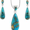 Turquoise Network Sterling Silver And Genuine Turquoise Necklace & Earrings Matching Set (Choose Style) Jewelry Sets