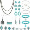 Fansilver Fansilver Western Jewelry For Women Navajo Pearl Necklace Beaded Choker Necklace Turquoise Pendant Necklace Stretchy Bracelet Turquoise Dangle Earrings Western Knuckle Rings Bohemian Turquoise Jewelry Set Jewelry Sets