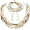 S SUSANN S Susann Costume Layered Twisted Gold Pearl Necklace Choker Chunky Glass Statement Pearl Necklace And Earring Set, Good Gift For Women Faux Pearl Necklace Set Imitation Pearl Necklace And Earring Jewelry Sets