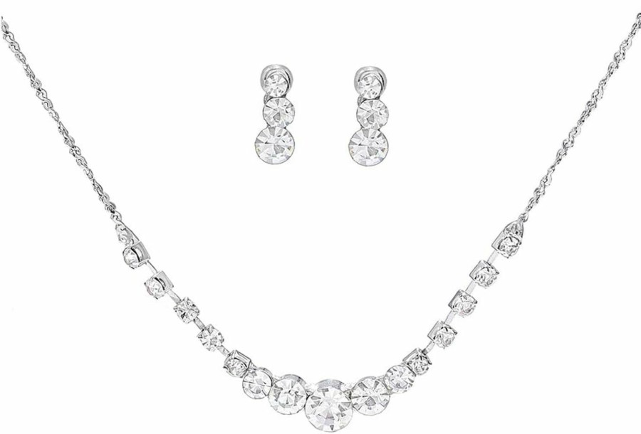 Coxiva Coxiva Bridal Jewelry Crystal Rhinestone Set For Wedding Prom Silver Pendant Necklace And Earrings Sets Simple For Women Girlfriend Bride Bridesmaids Graduate Birthday Gifts Jewelry Sets