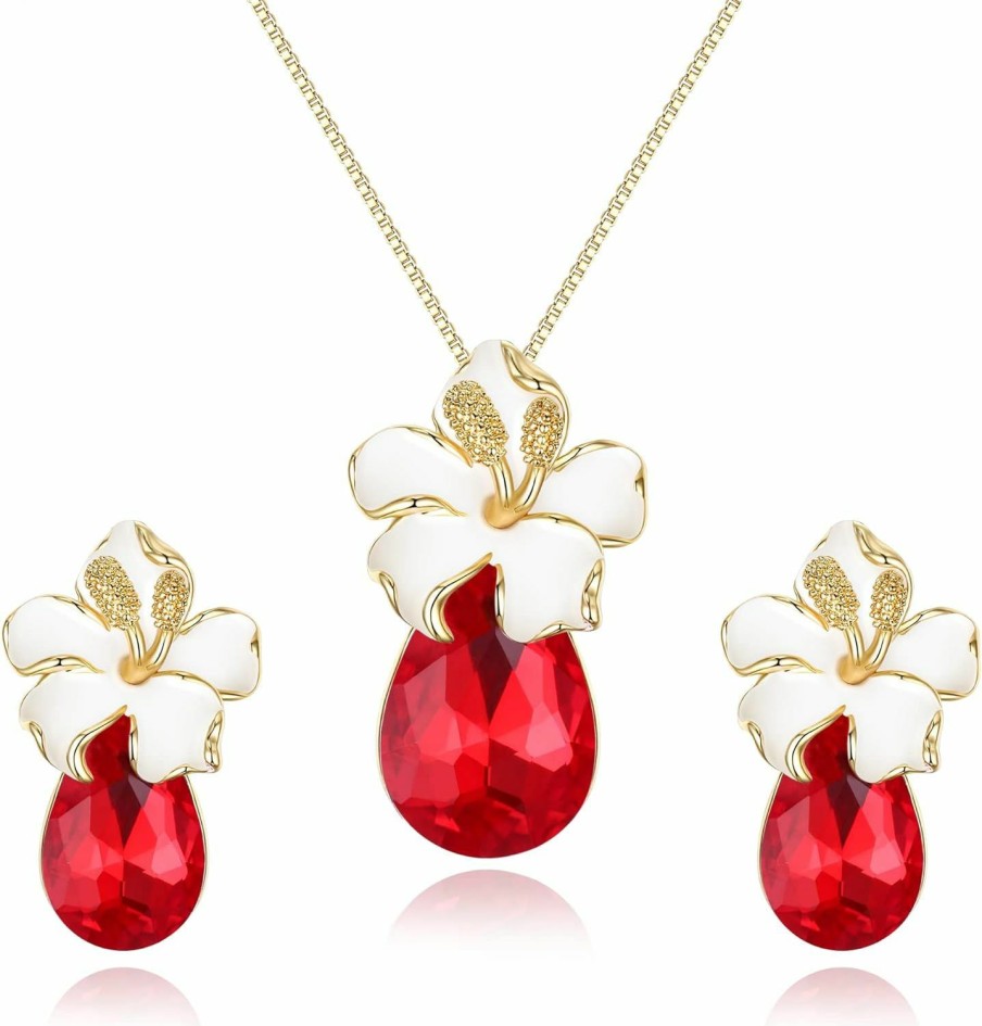 EleQueen Elequeen Austrian Crystal Gold-Tone Leaf Orchid Necklace Earrings Jewelry Sets For Women Girls, Valentine'S Day/Mother'S Day/Christmas Jewelry Gift For Girlfriend/Mom Jewelry Sets