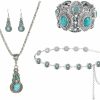 Bluegoog 3 Pieces Bohemian Turquoise Necklace For Women Western Jewelry Boho Turquoise Necklace Set Turquoise Pendant Long Choker Vintage Turquoise Alloy Dangle Earrings Turquoise Layered Bracelets Jewelry Sets