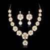 JWICOS Jwicos Floral Classic Bridal Faux Pearl Necklace Earrings Set For Women And Girls Gorgeous Rhinestones Wedding Accessories Set For Brides And Bridesmaid Jewelry Sets