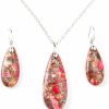 xinpeng Xinpeng Teardrop Sea Sediment Imperial Jasper Natural Stone Gemstone Necklace Pendant & Drop Dangle Hook Earrings Jewelry Set For Women Girls Jewelry Sets