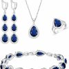 LMXXVJ Lmxxvj Necklace Long Earrings Bracelet Set, White Gold Plated Created Blue Sapphire Jewelry Set Wedding Party Gift Jewelry For Women Bridal Bridesmaid Jewelry Sets