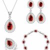 GZWHD Gzwhd Sparkling Jewelry Set For Women, Teardrop Earrings Necklace Bracelet Open Ring Set, Wedding Jewelry For Bride And Bridesmaids, Valentine'S Day Mother'S Day Thanksgiving Christmas Birthday Birthstone Gifts For Wife Mother Girlfriend Friends Sister Jewelry Sets