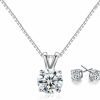 WASAIE Wasaie Dainty Solitaire Necklaces Stud Earrings Set For Women,White Gold Plated Simple Prom Jewelry Set Cubic Zirconia Pendant Choker Necklace And Earring Sets Wedding Jewelry For Bridal Jewelry Sets