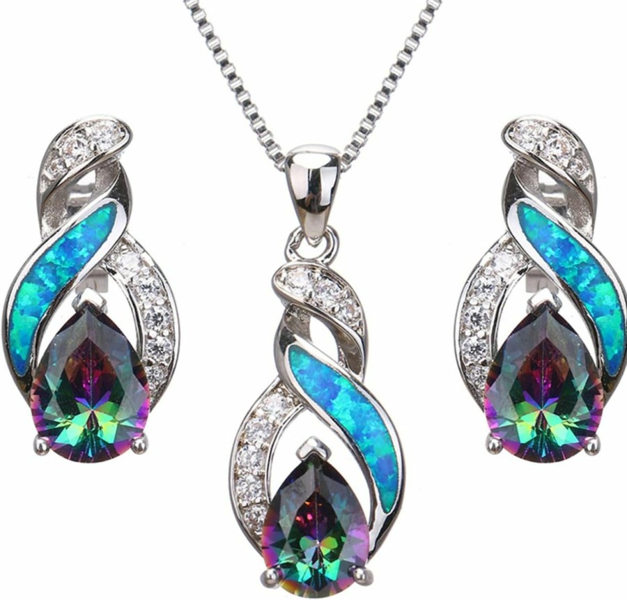 Hermosa Hermosa Jewelry Sets Australian Created Opal Necklace Earrings Mother'S Day Gifts Jewelry For Mom Jewelry Sets