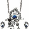 Siddhatva Ethnic Traditional Indian Designer Silver Bohemian Long Temple Necklace Earrings Jewelry For Women Jewelry Sets