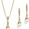 Mariell Mariell Gold Wedding Necklace & Earrings Jewelry Set With Freshwater Pearl For Bridesmaids & Brides Jewelry Sets