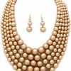 Fashion 21 Women'S Simulated Faux Pearl Five Multi-Strand Statement Necklace And Earrings Set Jewelry Sets