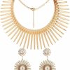 Fstrend Fstrend Collar Choker Necklace Earrings Set Gold Flower Statement African Canine Tooth Shape Necklace Cleopatra Costumes Jewelry Accessories For Women And Girls Jewelry Sets