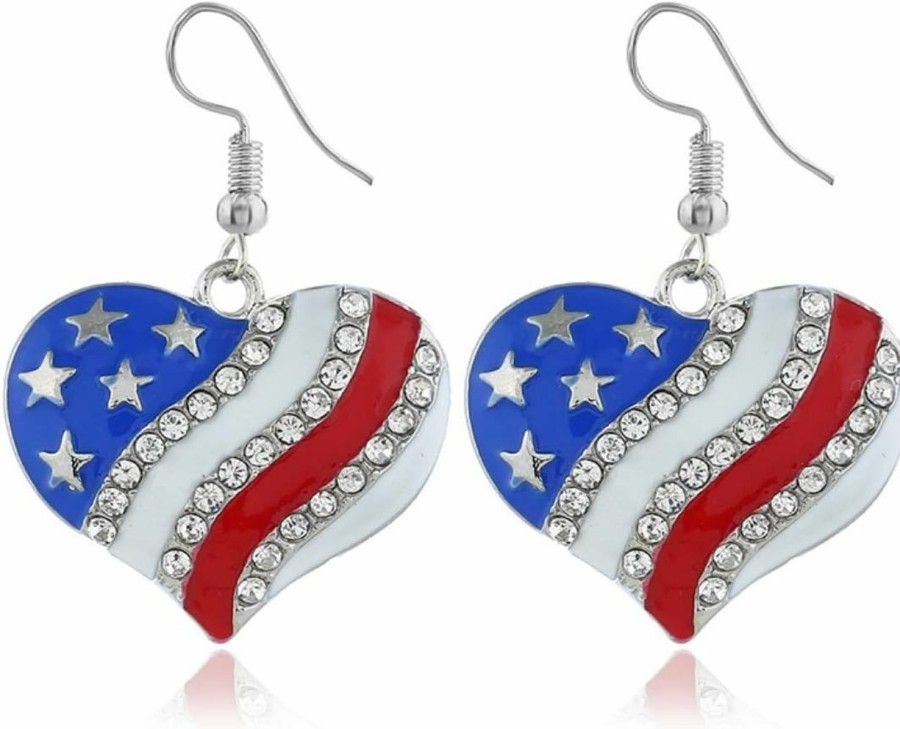 IMIKE Imike 4Th Of July Usa American Flag Patriotic Independence Day Pendant Necklace Earrings Set Jewelry Sets