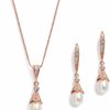 Mariell Mariell Rose Gold Wedding Necklace & Earrings Jewelry Set With Freshwater Pearl For Bridesmaids & Brides Jewelry Sets