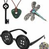 Generic Xhbts Button Eyes Glasses Coraline Necklace Seeing Stone Necklace Coraline Dragonfly Hair Clip Stickers Set Halloween Jewelry Accessories Jewelry Sets