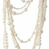 ABJFJE Abjfje Womens Multi Layer Faux Pearl Crystal Flower Choker Necklace And Drop Earring Set Fashion Large Simulated Pearl Statement Collar Bib Long Sweater Necklace Costume Jewelry Set Jewelry Sets