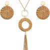 UYT Long Necklace And Rattan Earrings Set For Women Handmade Long Tassel Rattan Necklace Wicker Earring Lightweight Weave Statement Jewelry Jewelry Sets