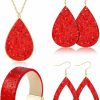 Hicarer Hicarer Women'S Glitter Jewelry Set, Include 2 Pieces Bridal Wedding Multi-Layer Bracelet 3 Pair Faux Leather Dangle Earrings 1 Piece Necklace For Women Jewelry Sets