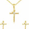 Yumilok Yumilok Zircon Rose Cross Necklace And Earring Sets For Women Girls' Jewelry Set Sterling Silver Cross Pendant Stud Earrings Small Dainty Flower Necklace For Teen Friend Mom Birthday Aniversario Gift Jewelry Sets