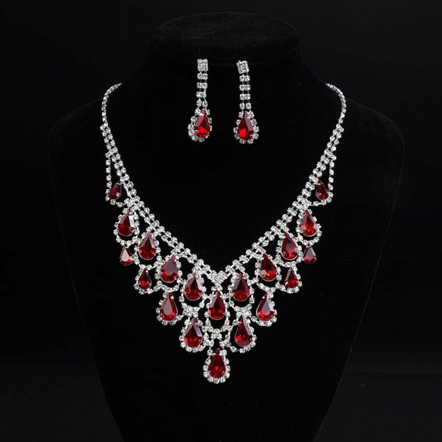 JWICOS Jwicos Bride Crystal Necklace Earrings Set Wedding Jewelry Sets Rhinestone Choker Necklace Prom Costume Jewelry Set For Women And Girls Jewelry Sets