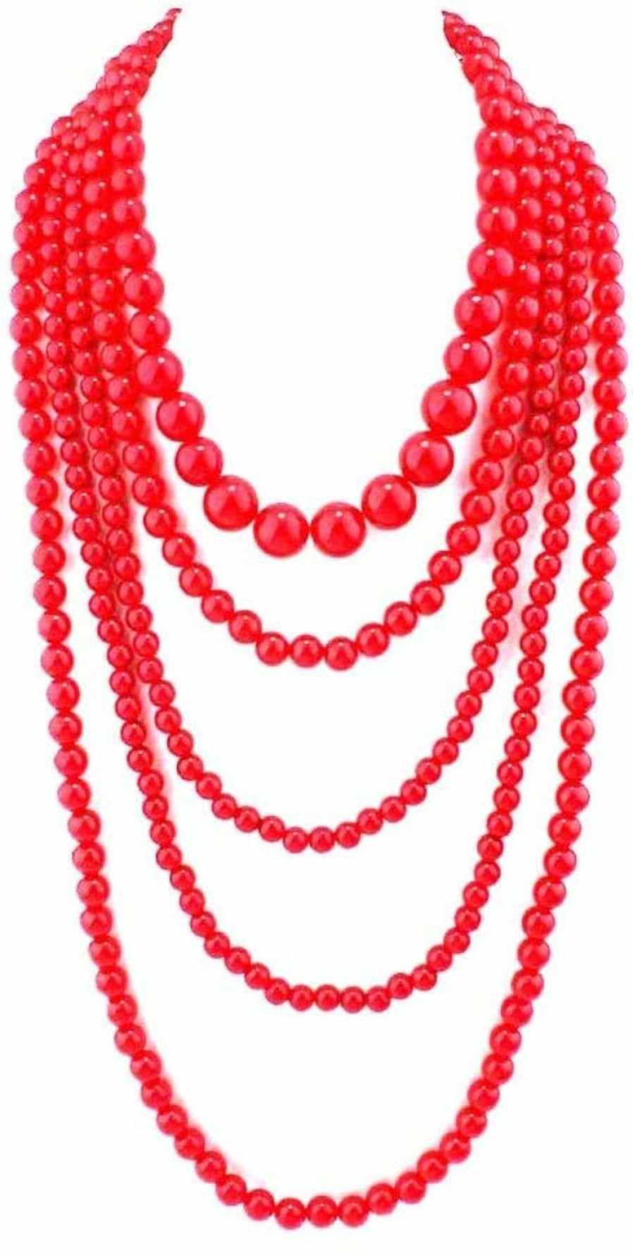 GRACE JUN Multilayer Strand Chain Faux Pearls Flapper Beads Cluster Long Choker Necklace Jewelry Sets