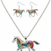 YINLI Yinli Charms Enamel Rainbow Horse Pendant Necklace With Earrings Jewelry Sets Jewelry Sets