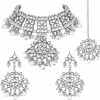 Aheli Aheli Silver Plated Traditional Kundan Choker Necklace Jewellery Set With Earring Maang Tikka For Women Girls (Pink) Jewelry Sets