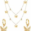 Luckudos Luckudos Adjustable Butterfly Pendant Necklace Earrings Set For Women Girls Butterfly Pendant Choker Butterfly Hoop Earrings Jewelry (Gold Set) Jewelry Sets