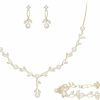 EVER FAITH Ever Faith Bridal Cubic Zirconia Jewelry Set For Women, White Simulated Pearl Leaf Vine Pendant Wedding Party Necklace Earrings Set For Bridesmaid Bride Jewelry Sets