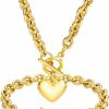 WinTrend Wintrend Heart Pendant Bracelet & Necklace For Women Girls 316L Stainless Steel Silver Chain Necklace With Toggle Clasp (Bracelet Of 8\", Necklace Of 18\") Jewelry Sets