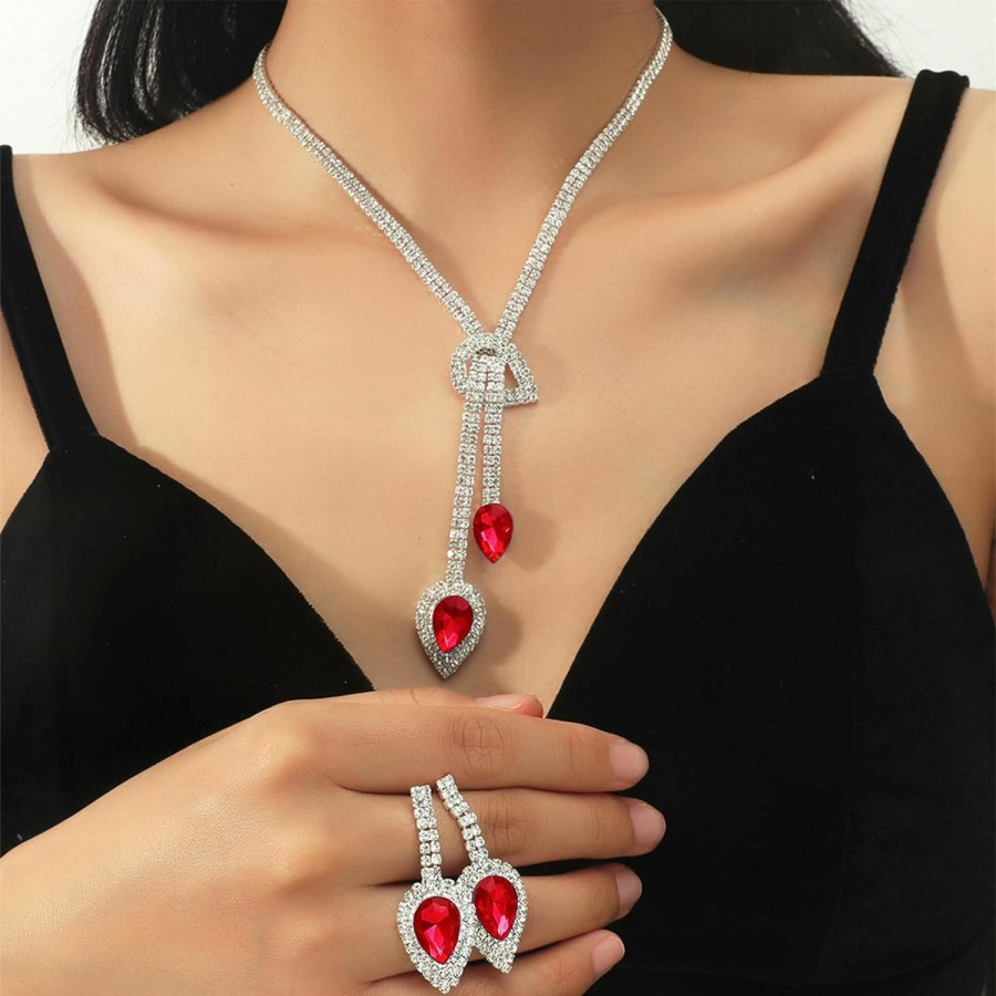 YANCHUN Yanchun Silver Red Blue Black Jewelry Set Prom Earrings Necklace For Women Formal Necklace Wedding Jewelry Sets For Mother Of Bride Bridesmaid Accessories Jewelry Sets